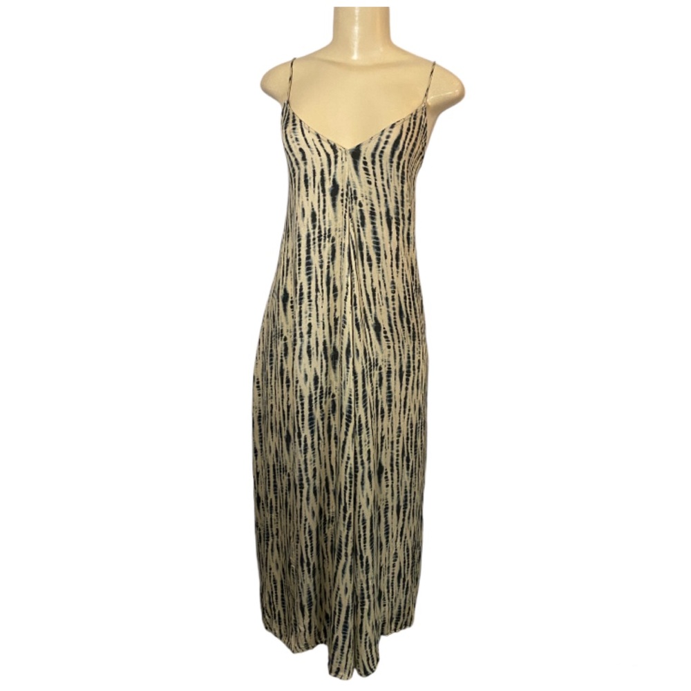 Zara Tan & Navy Tie Dye Maxi Dress Size M/L 100% Viscose Sleeveless - Picture 2 of 9